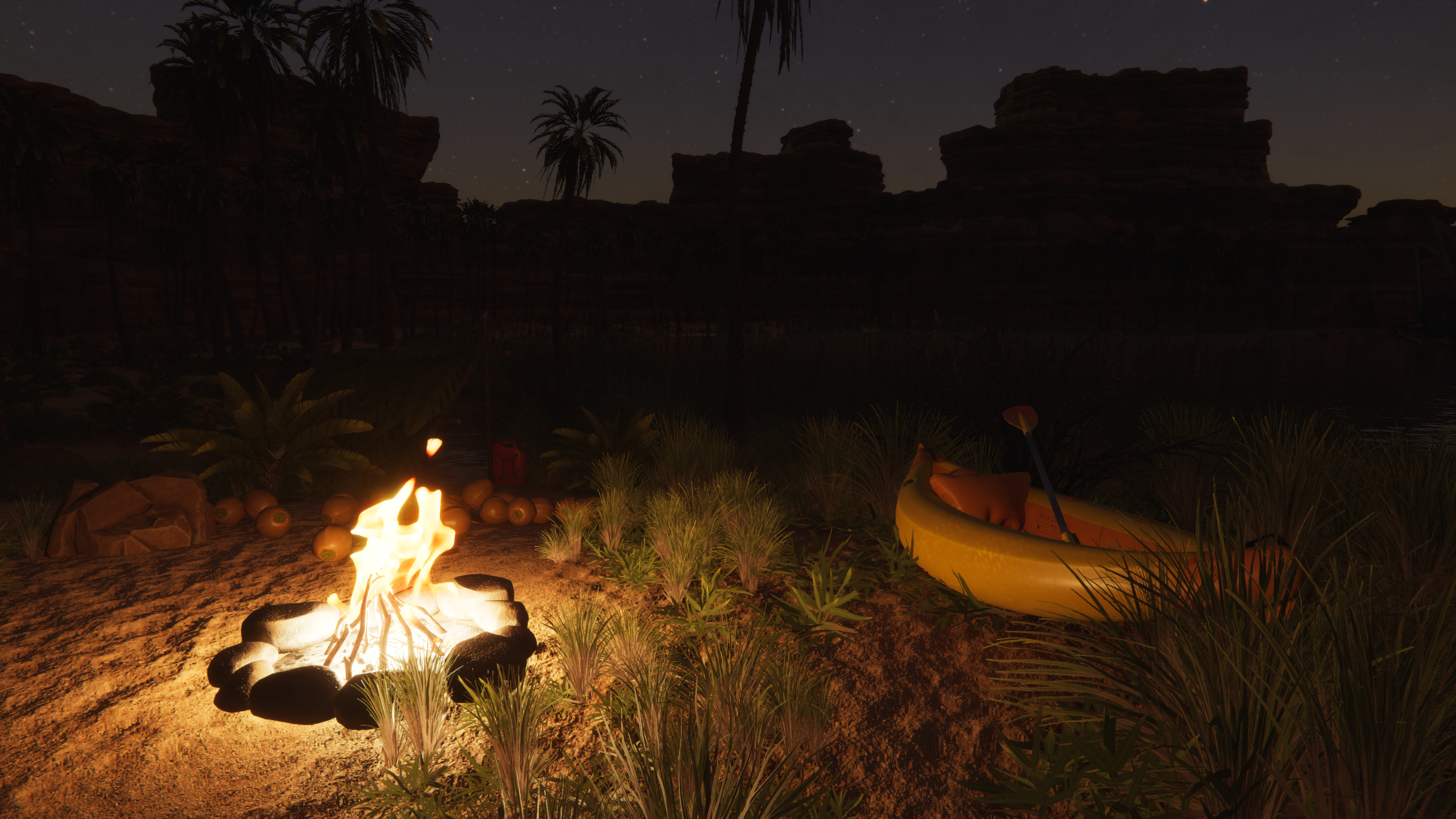 River at sunset with an orange sky, evoking the end of a day in Stranded Deep 2