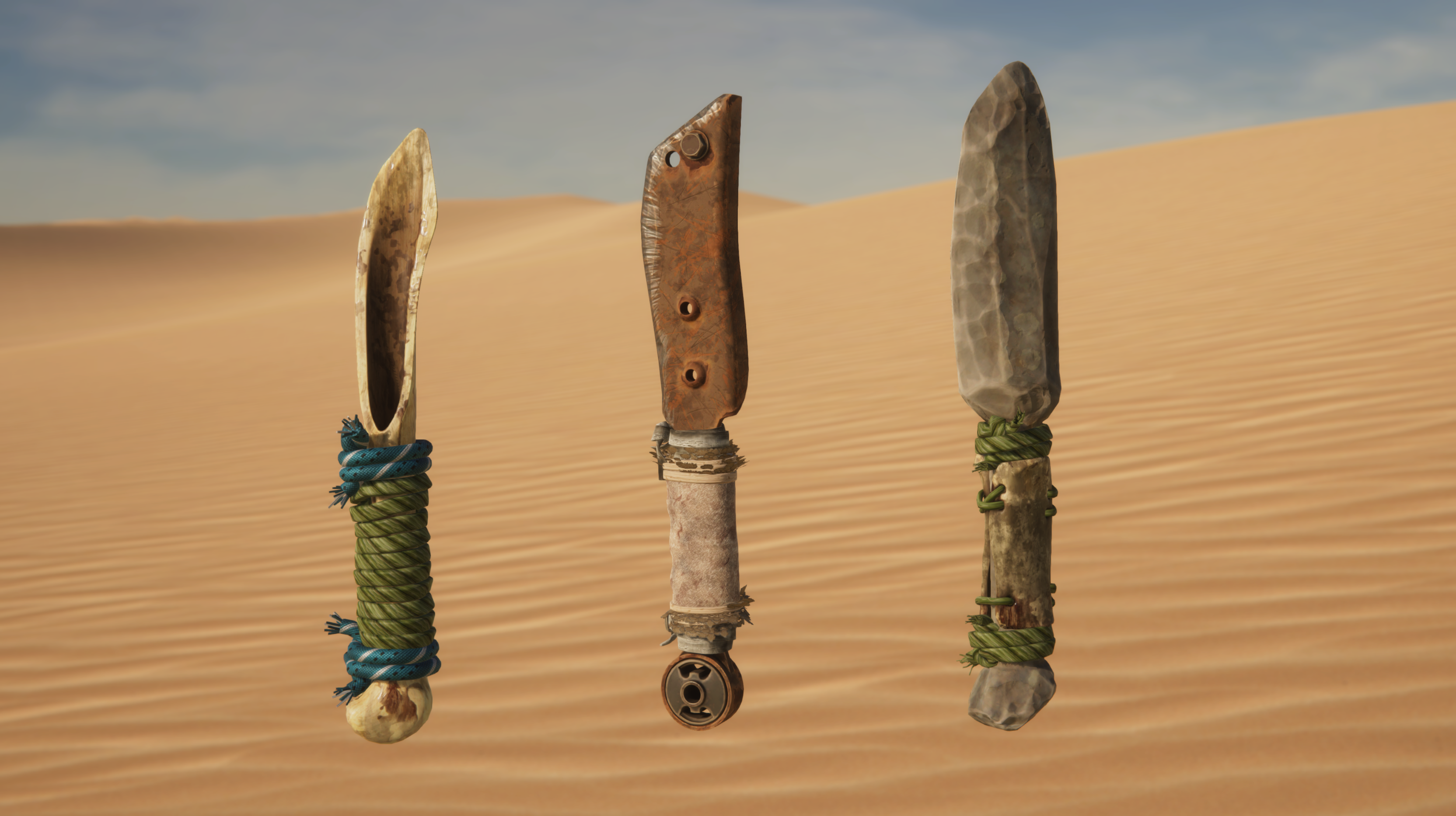 Knife 3D model progression from concept to finished model in Stranded Deep 2