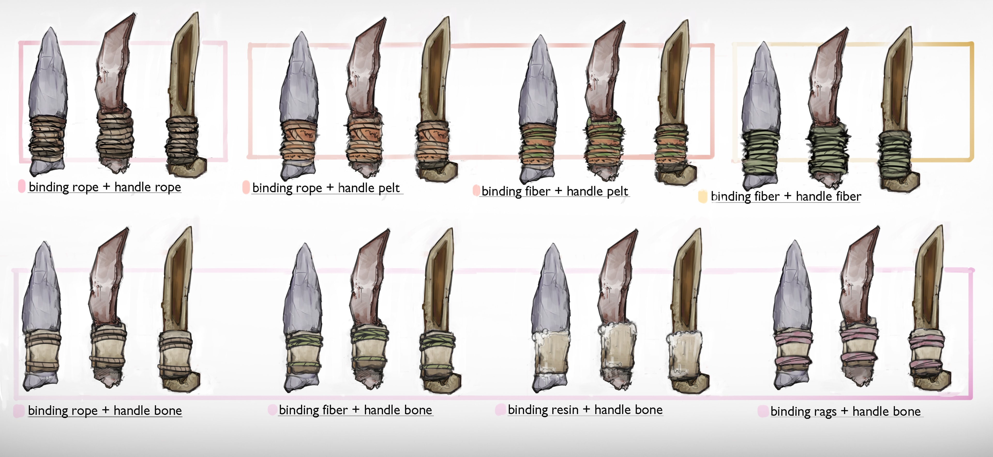 Knife modular part exploration with different materials in Stranded Deep 2