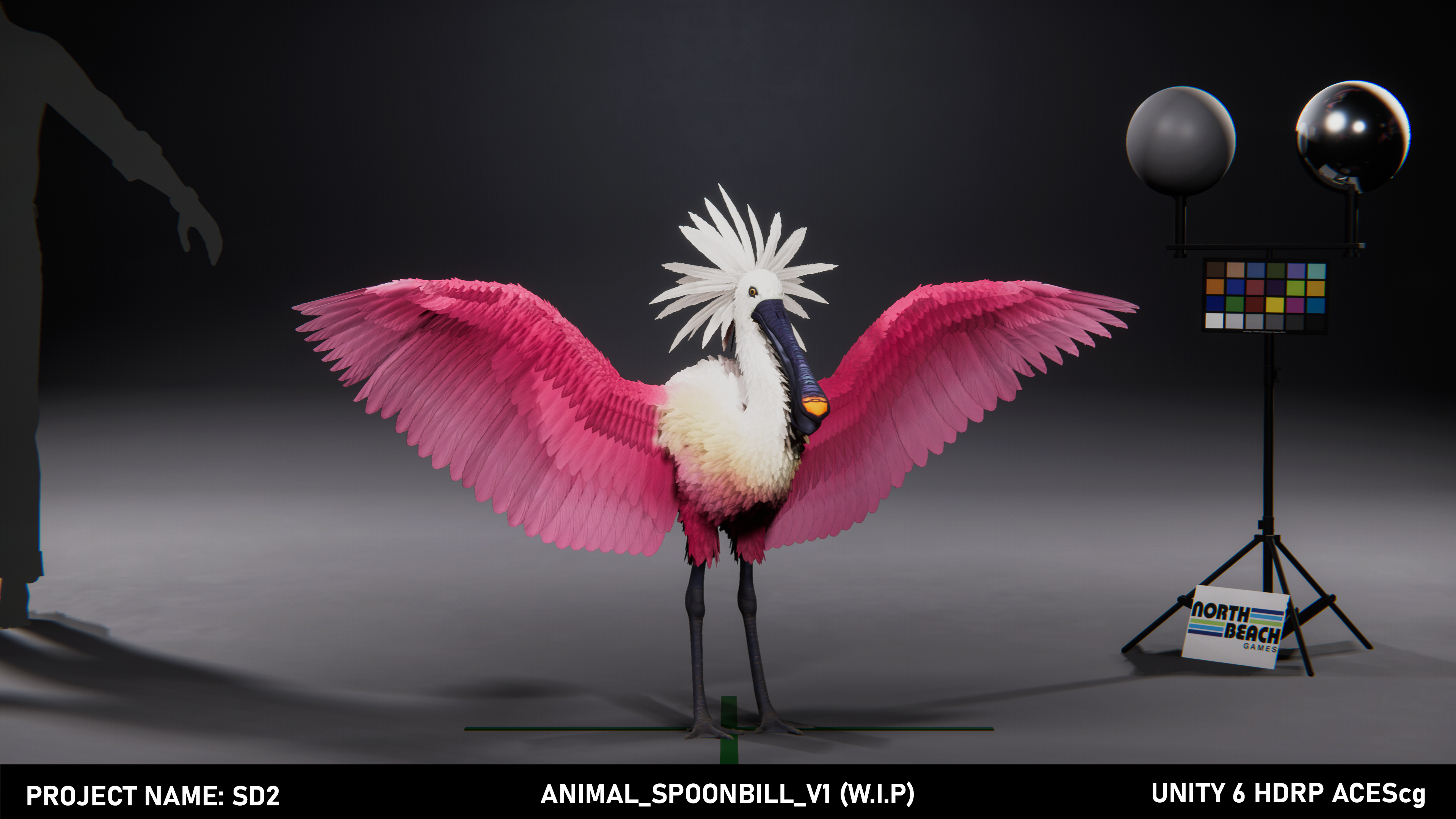 The spoonbill in Stranded Deep 2 — a wading bird with a spoon-shaped bill and bright pink feathers