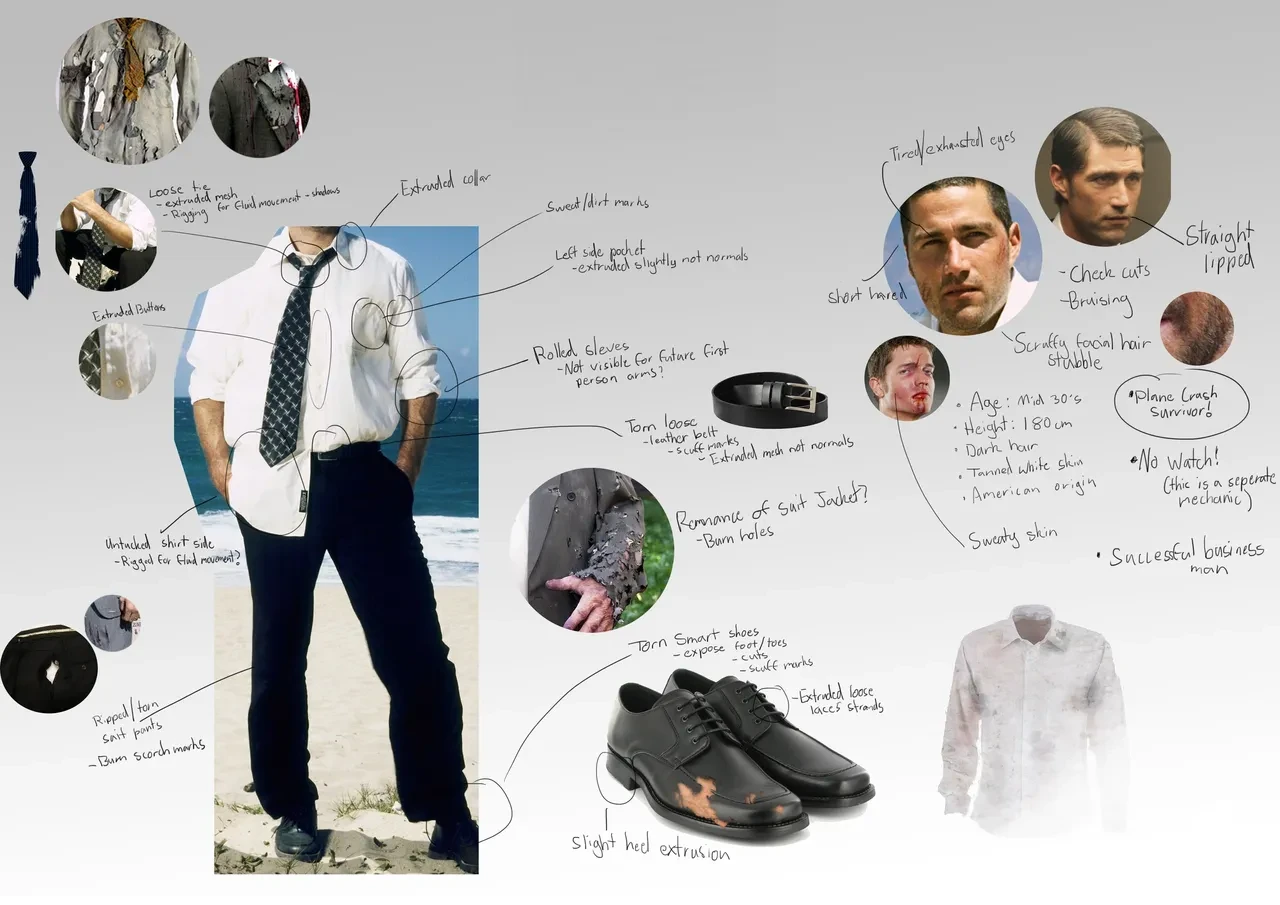 SD1 original mood board — businessman protagonist inspired by Castaway and Lost