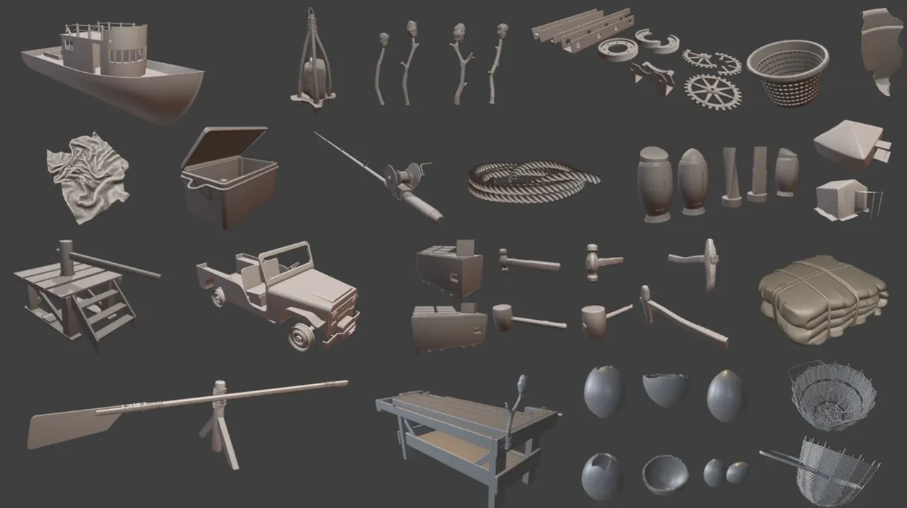 Animal and prop blockouts — early greybox models for Stranded Deep 2